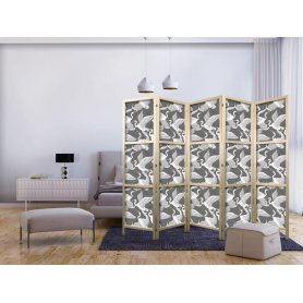 Japanilainen sermi - Pastel birds - a delicate pattern of white and grey herons on a light pink background