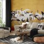 Fototapetti - Japanese cranes - a flock of birds against a golden background based on a painting by Ishida Yūtei