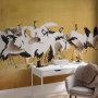Fototapetti - Japanese cranes - a flock of birds against a golden background based on a painting by Ishida Yūtei