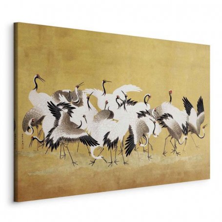 Taulu - Japanese cranes - a flock of birds against a golden background based on a painting by Ishida Yūtei