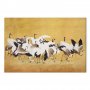 Taulu - Japanese cranes - a flock of birds against a golden background based on a painting by Ishida Yūtei