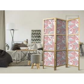 Japanilainen sermi - Pastel birds - a delicate pattern of white and grey herons on a light pink background