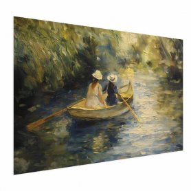 Juliste - Boat crossing - painting of two women sailing a boat on a river