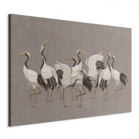 XXL-kuva - Crane dance – bright silhouettes of birds against a warm grey background with texture