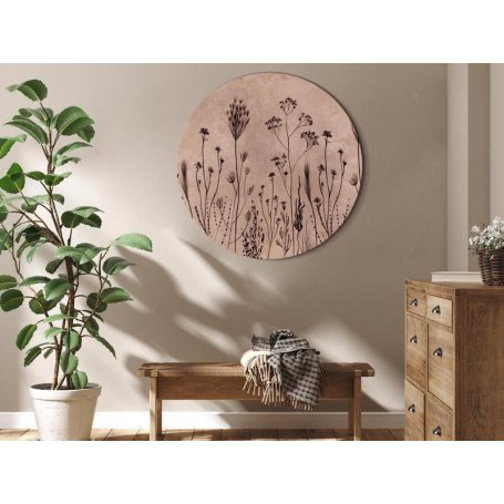 Pyöreä taulu - Wildflowers – black plants on lime-wash background