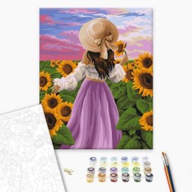 DIY kangas maalaus - Girl among sunflowers