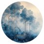 Pyöreä seinämaalaus - A forest in misty shades of blue