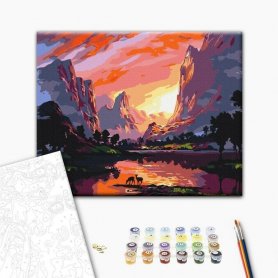 DIY kangas maalaus - Sunset behind the mountains