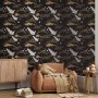 Tapetti - Oriental impressions - decorative pattern with a motif of flying cranes on a dark background