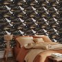 Tapetti - Oriental impressions - decorative pattern with a motif of flying cranes on a dark background