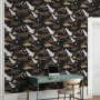 Tapetti - Oriental impressions - decorative pattern with a motif of flying cranes on a dark background