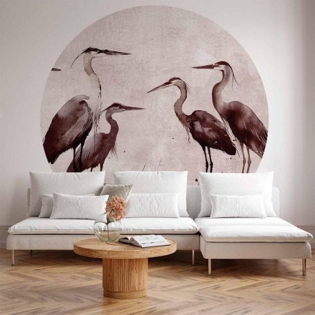Pyöreä seinämaalaus - Herons painted with ink
