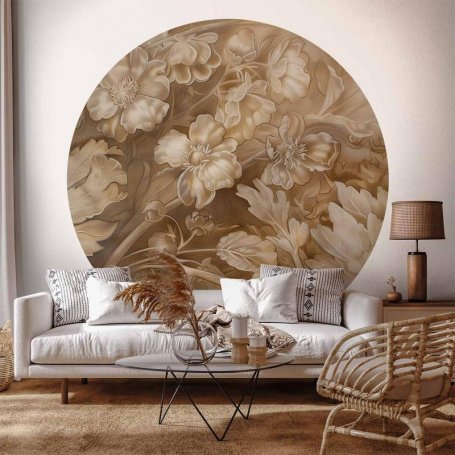 Pyöreä seinämaalaus - Carved plant and flower ornaments