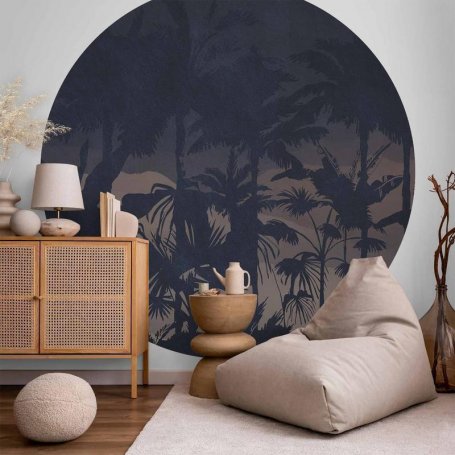 Pyöreä seinämaalaus - Jungle at night