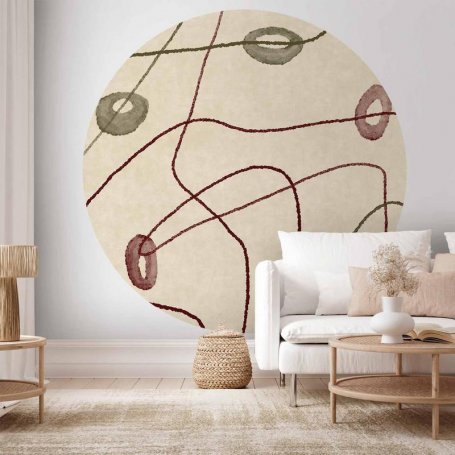 Pyöreä seinämaalaus - Lines and shapes – bead labyrinth on a pale washed background