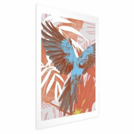 Juliste - Exotic Wings - parrot among abstract leaf patterns