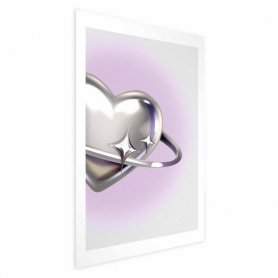 Juliste - Cosmic Heart - silver heart with a ring on a purple background