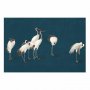 Juliste - Evening at the Pond - group of cranes drawn in dry pastel on a dark turquoise background