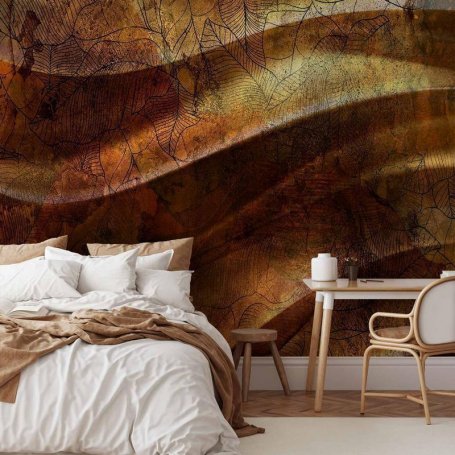 Fototapetti - Liquid gold - abstract wavy composition with leaf patterns