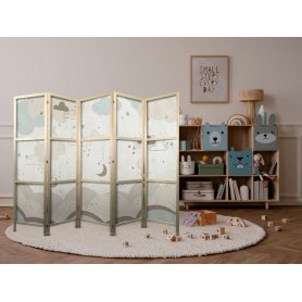 Japanilainen sermi - Cloudy Night Sky - Moons in browns and beiges among numerous clouds and stars on a light background