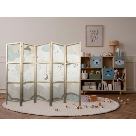 Japanilainen sermi - Cloudy Night Sky - Moons in browns and beiges among numerous clouds and stars on a light background