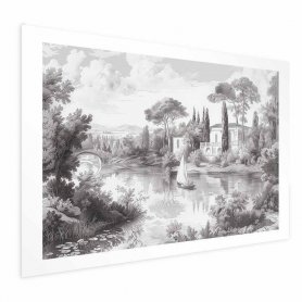 Juliste - Black-and-White Vintage Landscape with a Pond
