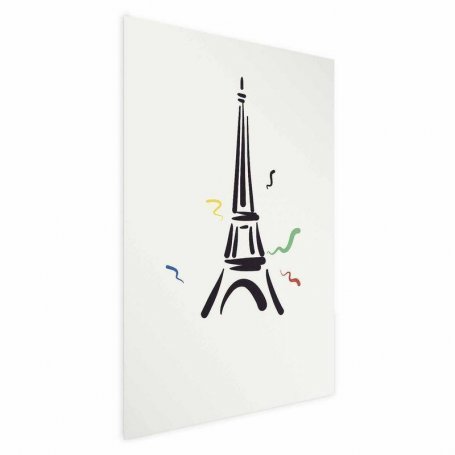 Juliste - Black Illustration of the Eiffel Tower on a Light Background