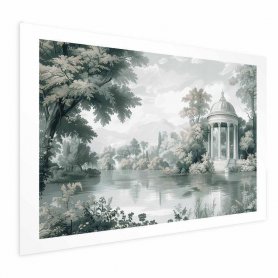 Juliste - Landscape with a Park and Lake in Retro Greens
