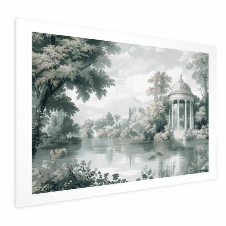 Juliste - Landscape with a Park and Lake in Retro Greens
