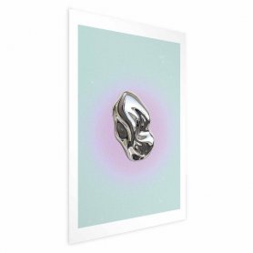 Juliste - Metallic Form - abstract sculpture on a mint background with a purple halo