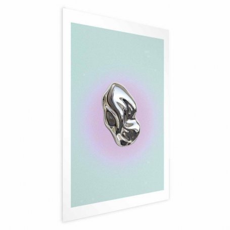 Juliste - Metallic Form - abstract sculpture on a mint background with a purple halo