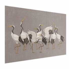 Juliste - Crane Dance - light bird silhouettes on a warm-gray textured background