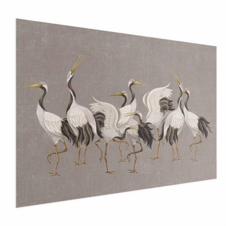 Juliste - Crane Dance - light bird silhouettes on a warm-gray textured background