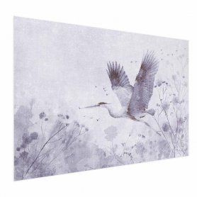 Juliste - Majestic Flight - crane in flight in a monochromatic, cool color palette