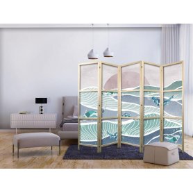 Japanilainen sermi - Koi Fish Among Waves - Japanese Fish Among Waves in Shades of Turquoise and White