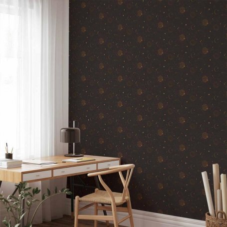 Tapetti - Night Sky - Artistic Composition of Suns and Planets on a Black Background