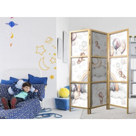 Japanilainen sermi - Plush Bears with Balloons - Flying Light-Brown Bears Among Balloons - Clouds - and Rainbows in Subd