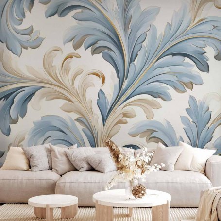 Fototapetti - Baroque Ornaments in Light Cream-Blue Hues