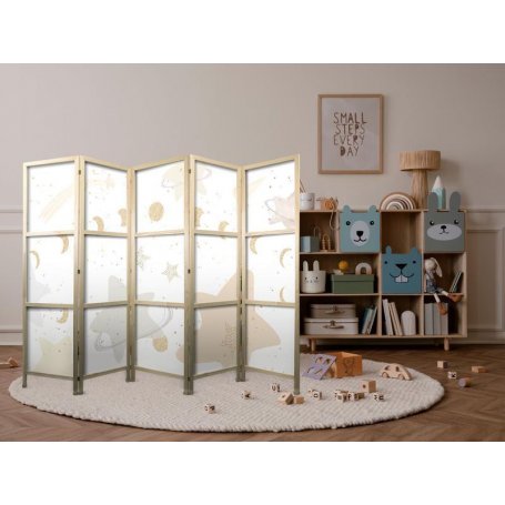 Japanilainen sermi - Fairy-Tale Galaxy - Moon phases in shades of yellow among stars in beige and ash colors with stardu