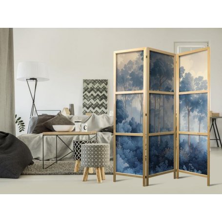 Japanilainen sermi - Landscape with Trees in Illustrative Style - Fairy-Tale Blue Forest