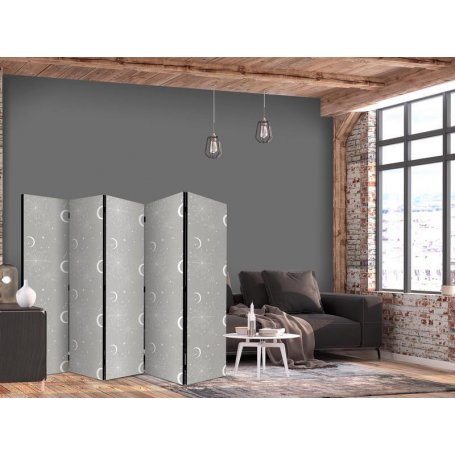 Sermi - Cosmic Fireworks - Elegant Pattern with Moons and Stars on a Gray Background