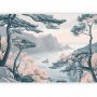 Fototapetti - Mountainous Coast with Trees and Rocks in Light Pastel Blues