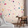 Fototapetti - Dots Speckles and Splatters Multicolored Cheerful Pattern on a Light Pink Background