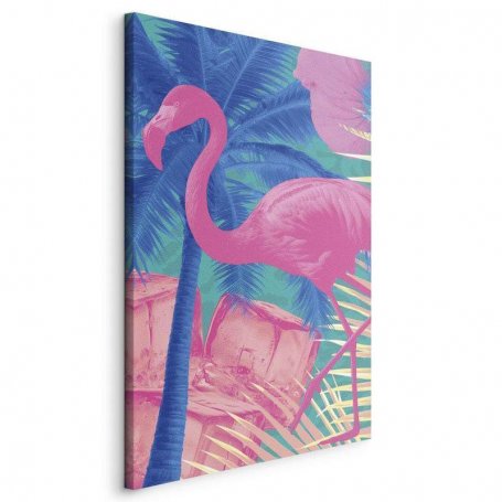 Taulu - Pink Flamingo - Abstract Flamingo Against Palms and Ice Cubes