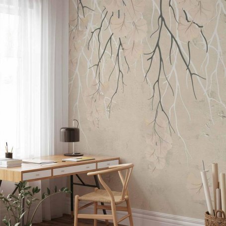 Fototapetti - Abstract falling leaves - subtle nature motif with branches