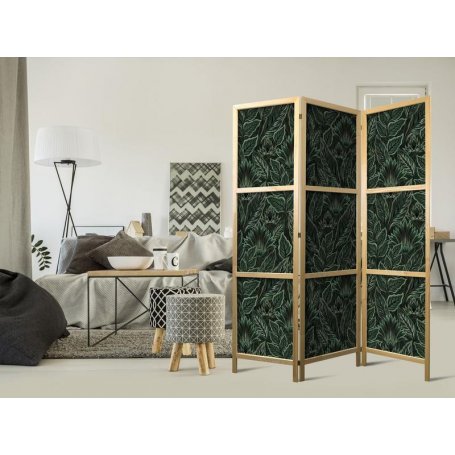 Japanilainen sermi - Dense Vegetation - Botanical Patterns in Illustrative Style Green