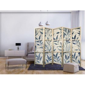 Japanilainen sermi - Leaves in Blue Colors - Delicate Botanical Motif