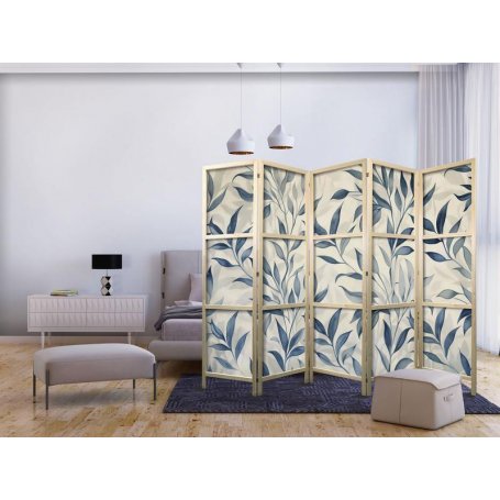 Japanilainen sermi - Leaves in Blue Colors - Delicate Botanical Motif