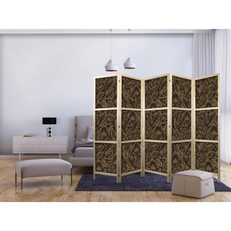 Japanilainen sermi - Dense Vegetation - Botanical Patterns in Illustrative Style Brown