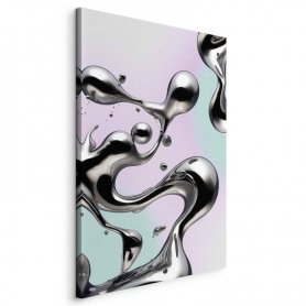 Taulu - Metallic Fluidity - Abstract Silver Forms on a Mint-Purple Background